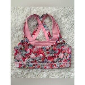 Lululemon Floral Cross Back Sports Bra Size 4 Pink Gray Multicolor